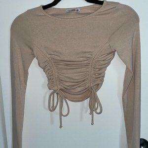 Fashion Nova Tan Long Sleeve with Ruched Detailing on the Front Size XS
